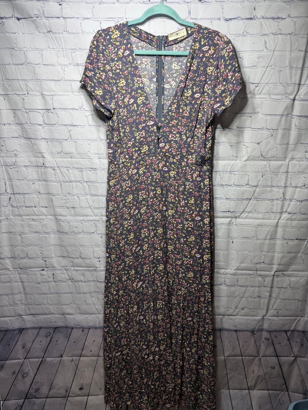 Natural Life Womens Floral V-Neck Maxi Dress Multi Sz L Cottagecore
